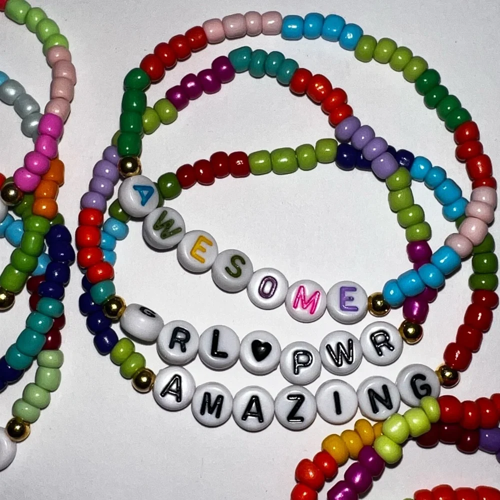 Colorful Beaded Friendship/Positive Inspirational Stretch Bracelets Set/Lot-14